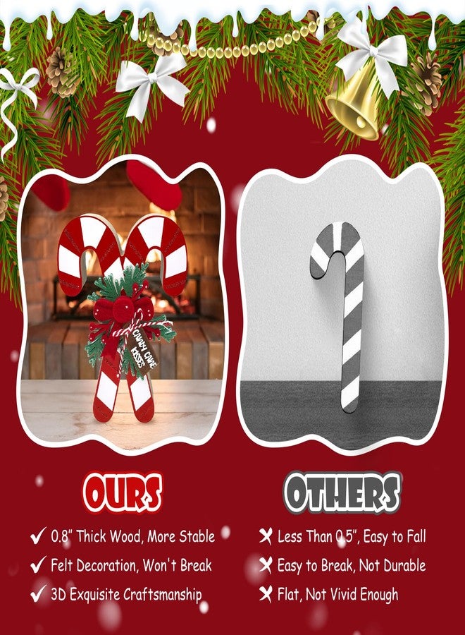 Teeloray 3 Pcs Christmas Candy Cane Wooden Table Decorations 3D Glitter Candy Cane Decor Farmhouse Tabletop Wooden Sign Red and White Christmas Tiered Tray Decor Xmas Home Kitchen Centerpieces for Tables - Image 5